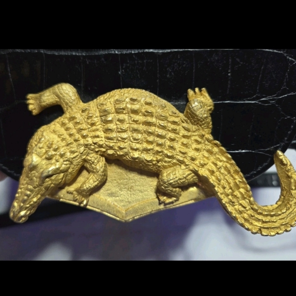 VALERIE ANN VINTAGE RARE Black Gold embossed CROCODILE BAG - Picture 4 of 12